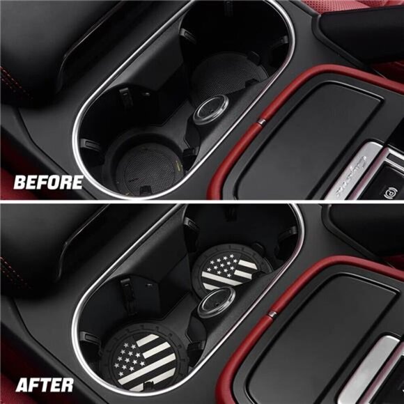 American Flag Car Cup Coasters 4-Pack Cup Holder Anti Slip Rubber Vehicle Black - Picture 3 of 7